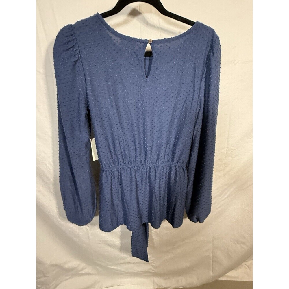 Ava James Clay Blue Clip Dots Size Medium Belted Top - Picture 6 of 7